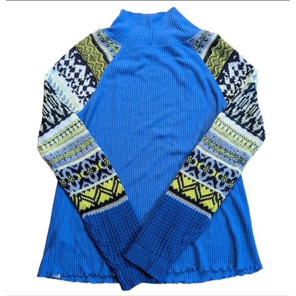 Free People Prism Switch Nordic Waffle Knit Ribbed Mock Neck Long Sleeve Shirt - Picture 2 of 6